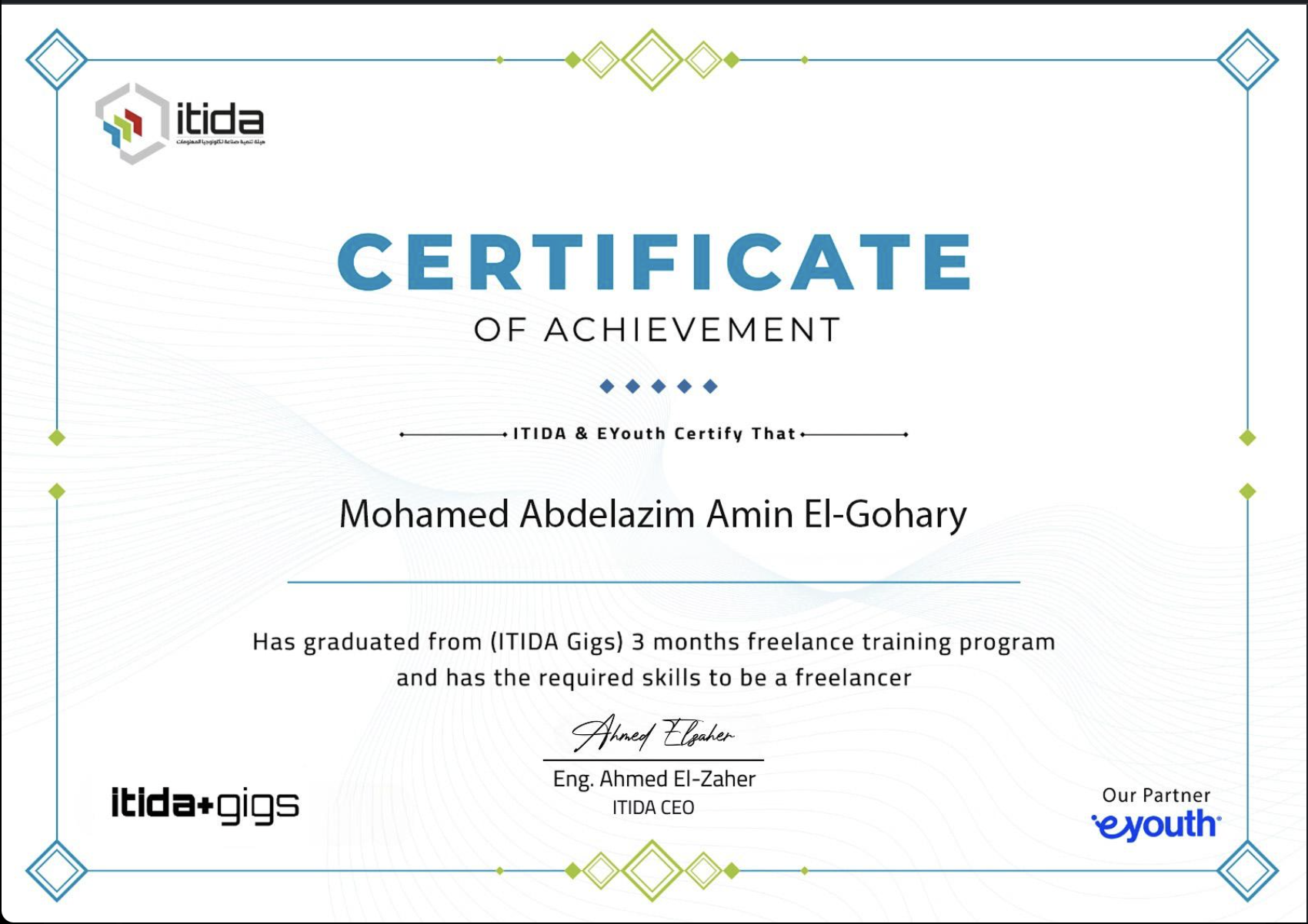 Freelance (Upwork) - Client review for Mohamed Elgohary