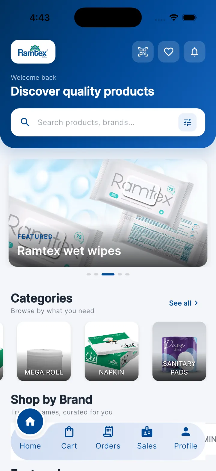 Ramtex — Distribution Platform mobile app screen